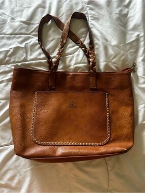 Brown Braided-Handle Tote Bag